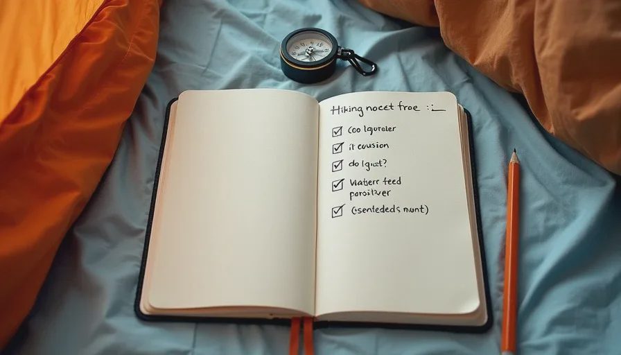 Open trail notebook with the four fear-sorting questions written by hand next to a compass and pencil