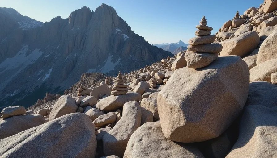 Cairn on the boulder field of the Keyhole route on Longs Peak